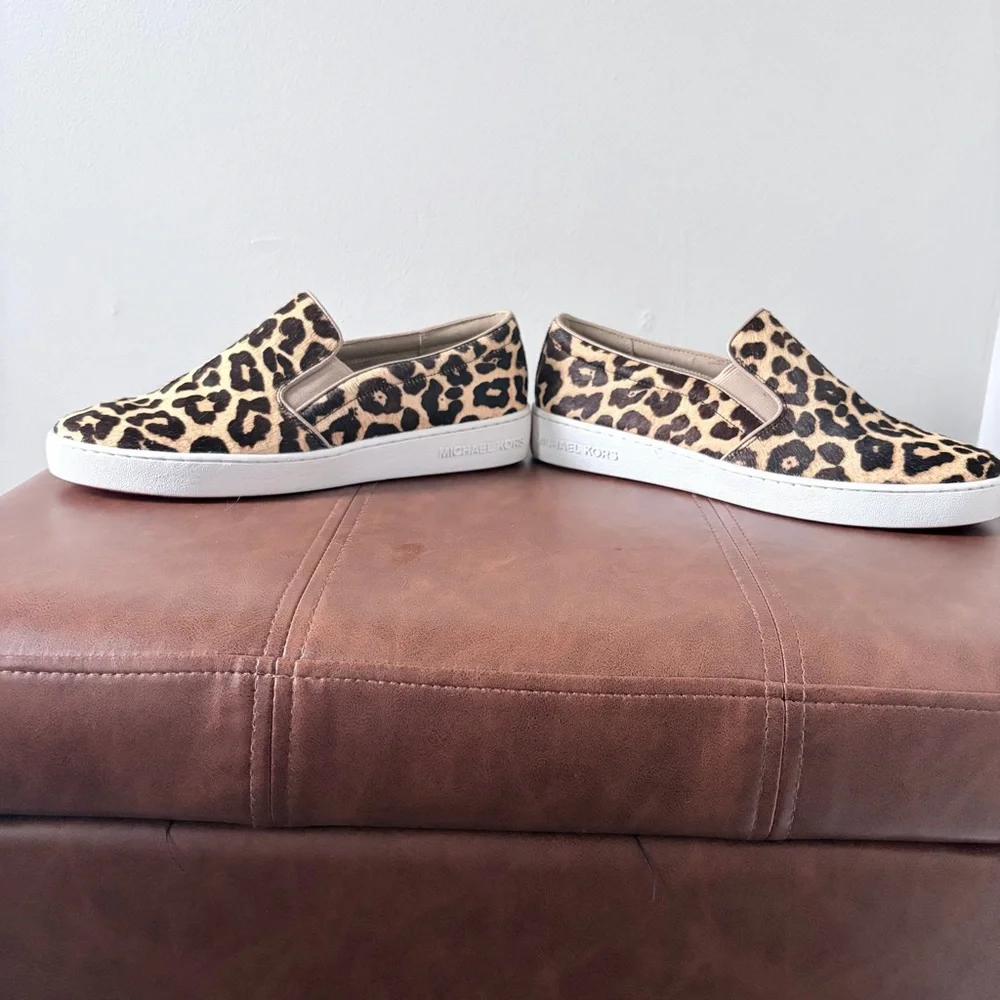 Michael Kors Keaton Leopard Calf Hair Slip On Sneakers - Picture 3 of 9